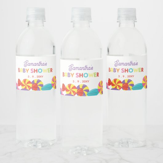 甘いカラフルおもしろいキャンディテーマベビーシャワー ペットボトルラベル (ボトル)