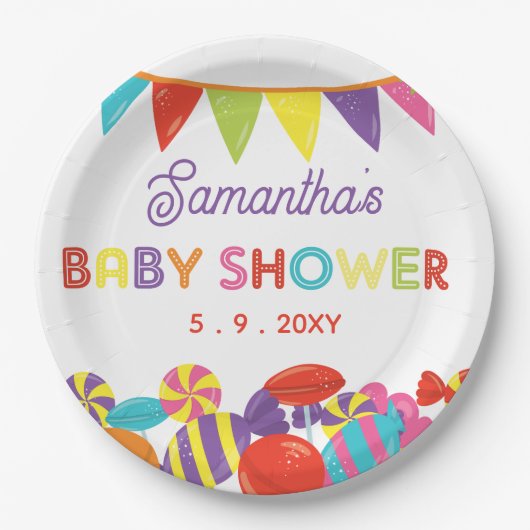 甘いカラフルおもしろいキャンディテーマベビーシャワー ペーパープレート (正面)