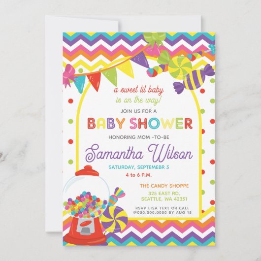 甘いカラフルおもしろいキャンディテーマベビーシャワー 招待状 (正面)