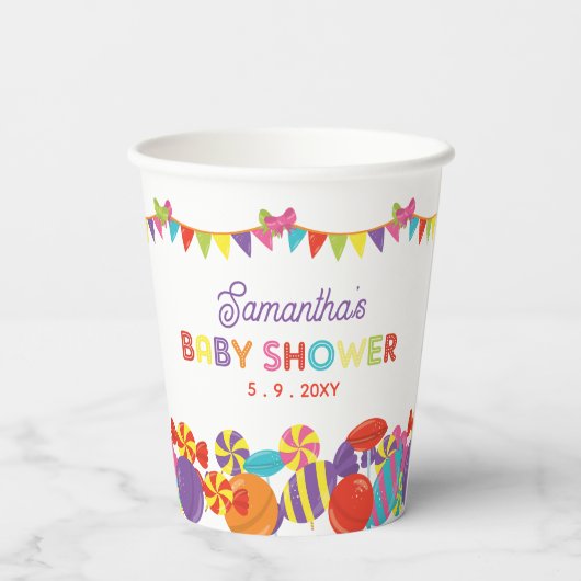 甘いカラフルおもしろいキャンディテーマベビーシャワー 紙コップ (裏面)