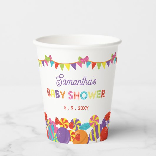 甘いカラフルおもしろいキャンディテーマベビーシャワー 紙コップ (正面)