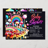 甘いカラフルお祝いベビーシャワー 招待状 (正面/裏面)