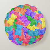 甘いカラフルゼリーのクマ、グミのキャンディー。船乗り ラウンドクッション (裏面)