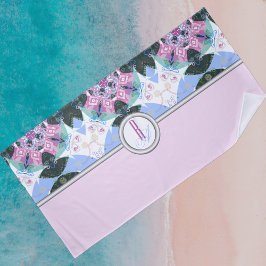 甘いカラフル幾何学模様モノグラムの ビーチタオル