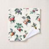 甘いカラフル植物性ヴィンテージフルーツonホワイト バスタオルセット (ウォッシュタオル)