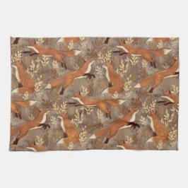 甘いキツネパターンの秋中和剤 キッチンタオル