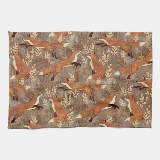 甘いキツネパターンの秋中和剤 キッチンタオル (横)