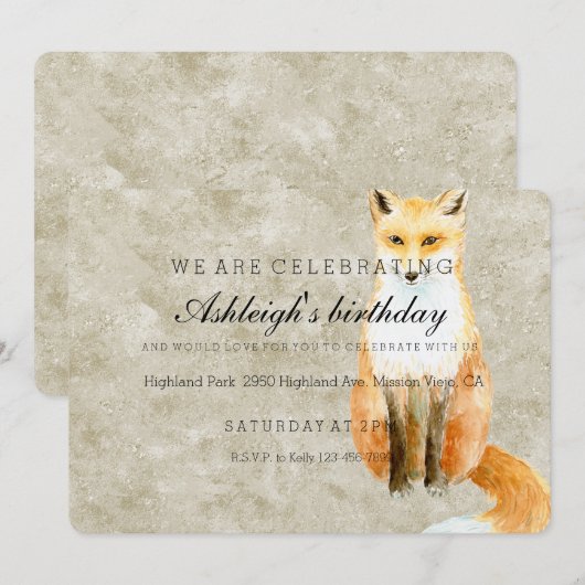 甘いキツネ誕生日 招待状 (正面/裏面)