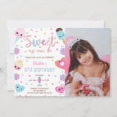 甘いキャンディカップケーキドーナツ写真の誕生日 招待状 (正面)