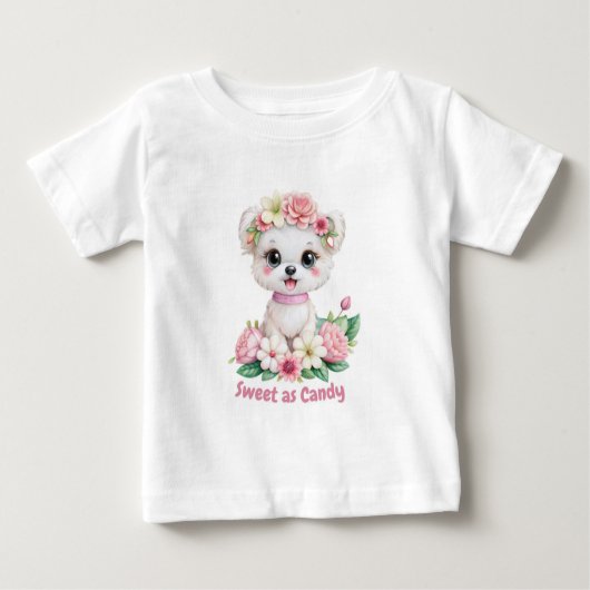 甘いキャンディーみたいなかわいい子犬のTシャツ ベビーTシャツ (正面)