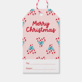 甘いキャンディ缶と弓クリスマス ギフトタグ