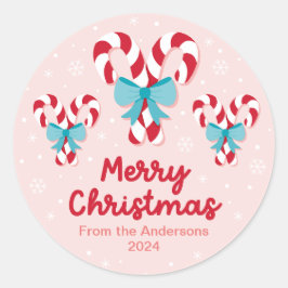 甘いキャンディ缶と弓クリスマス ラウンドシール