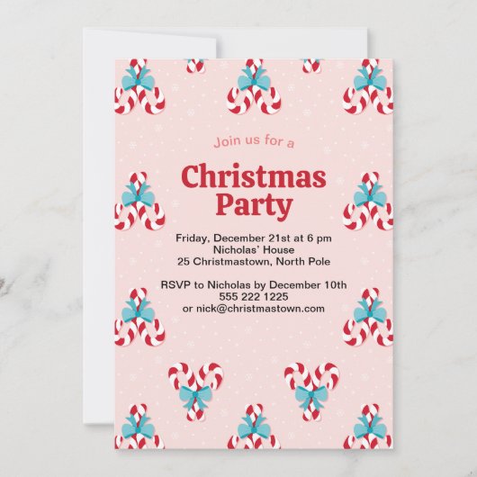 甘いキャンディ缶と弓クリスマス 招待状 (正面)