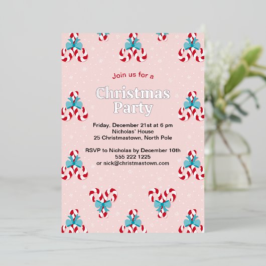 甘いキャンディ缶と弓クリスマス 箔招待状 (立ち正面)