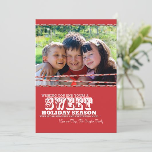 甘いキャンディ・ケーンのクリスマスの写真カード5x7 シーズンカード (スタンド正面)