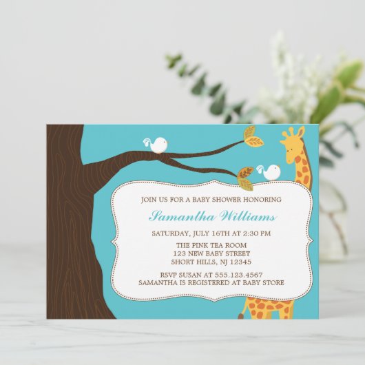 甘いキリンと鳥の赤男女兼用ちゃんシャワー 招待状 (スタンド正面)