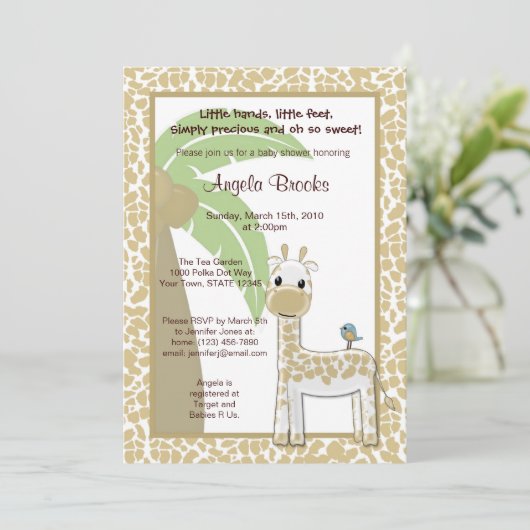 甘いキリンの小鳥のベビーシャワーの招待状 招待状 (スタンド正面)