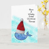 甘いクジラの子供のカスタマイズ可能なクリスマス カード (黄色い花)