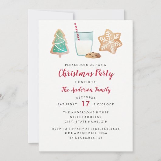 甘いクッキーとミルクのクリスマスパーティの招待状 招待状 (正面)