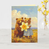 甘いクマのカップルDaffodil 10th結婚のアニブ。 カード (黄色い花)