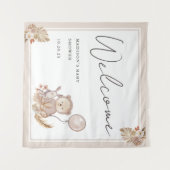 甘いクマの赤ちゃんシャワー付きボホボタニカルへようこそ タペストリー (正面(横))