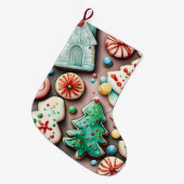甘いクリスマスと新年の砂糖クッキー ラージクリスマスストッキング (正面 (吊り時))