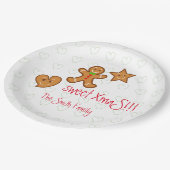 甘いクリスマスジンジャーブレッドのパルカスタムス文字オンホワイト ペーパープレート (アングル)