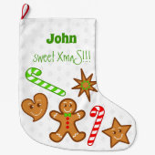 甘いクリスマスジンジャーブレッドパール – キャンディーケーン2つの側面 ラージクリスマスストッキング (正面)