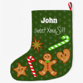 甘いクリスマスジンジャーブレッドパール – キャンディーケーン2つの側面 ラージクリスマスストッキング (裏面)