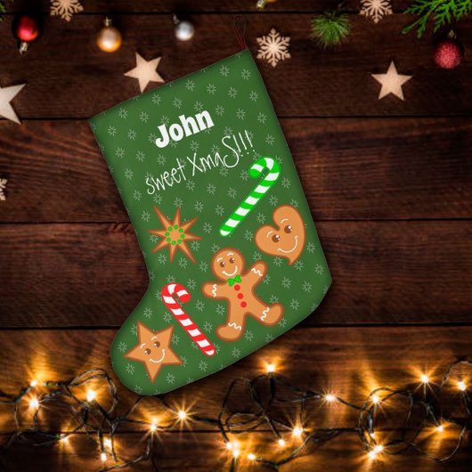 甘いクリスマスジンジャーブレッドパール – キャンディーケーン2つの側面 ラージクリスマスストッキング