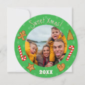 甘いクリスマスジンジャーブレッドPals – 編集文字フォトグリーン シーズンカード (正面)