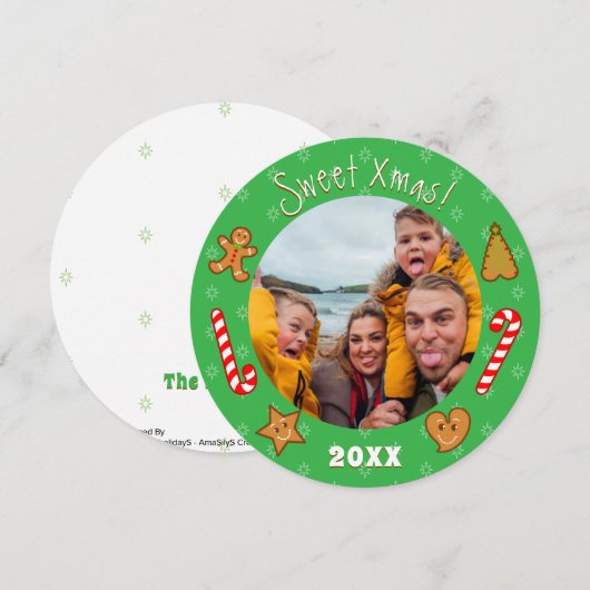 甘いクリスマスジンジャーブレッドPals – 編集文字フォトグリーン シーズンカード (正面/裏面)