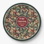 甘いクリスマスホリーベリーの緑がミュート ペーパープレート (正面)