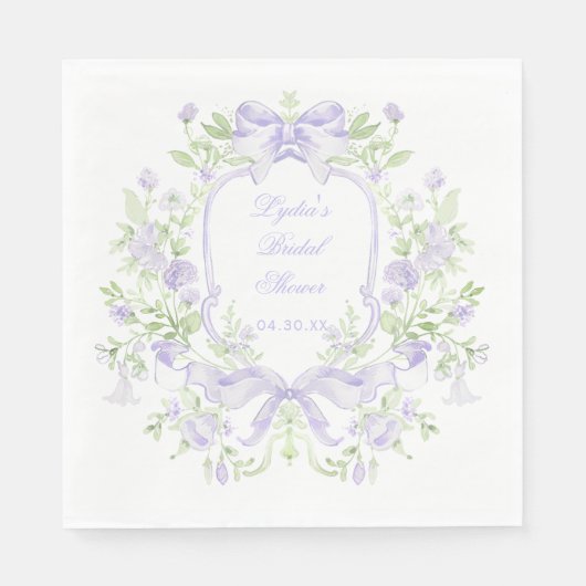 甘いクレストとラベンダー弓 | ブライダルシャワー スタンダードランチョンナプキン (正面)
