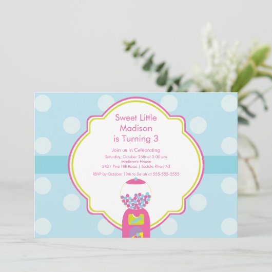 甘いグンボール·キャンディー誕生日パーティーの招待 招待状 (スタンド正面)