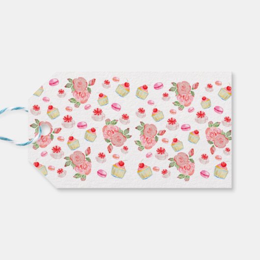 甘いケーキとバラの水色 ギフトタグ (裏面横)