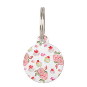 甘いケーキとバラの水色 ペット　ネームタグ