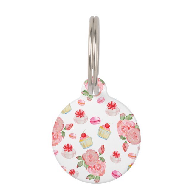 甘いケーキとバラの水色 ペット　ネームタグ (正面)