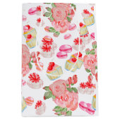 甘いケーキとバラの水色 ミディアムペーパーバッグ (正面)