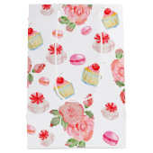 甘いケーキとバラの水色 ミディアムペーパーバッグ (裏面)