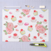 甘いケーキとバラの水色 薄葉紙 (クラフト)