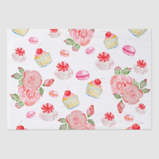 甘いケーキとバラの水色 薄葉紙 (正面)