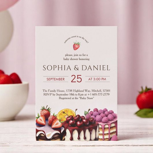 甘いケーキ水の色ベビーシャワー 招待状