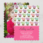 甘いケーキ 蝶々 ファンシー ガール 誕生日 招待状 (正面/裏面)