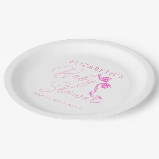 甘いコケットピンクボウタイベビーエレガントシャワー ペーパープレート (アングル)