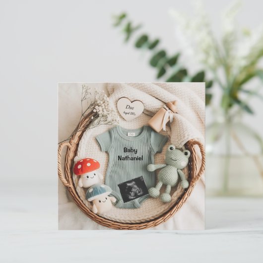 甘いコテージのバスケット妊娠の発表 招待状 (スタンド正面)