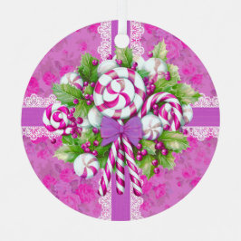 甘いコテージピンクと紫のクリスマス メタルオーナメント