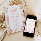 甘いサッシーと6パステルスイーツ6歳の誕生日 招待状