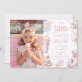 甘いサッシーと6パステル6歳の誕生日の写真 招待状 (正面)
