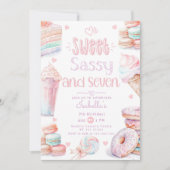 甘いサッシーと7パステルスイーツ7歳の誕生日 招待状 (正面)